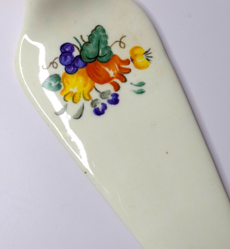Vintage Ceramic Cake Server Spatula Knife Floral Fruit Design