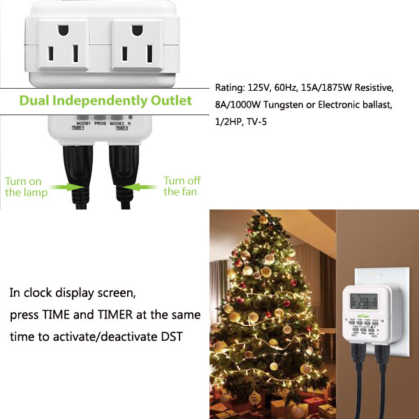 BN-LINK 7 Day Heavy Duty Digital independent Programmable Timer Dual two Outlet