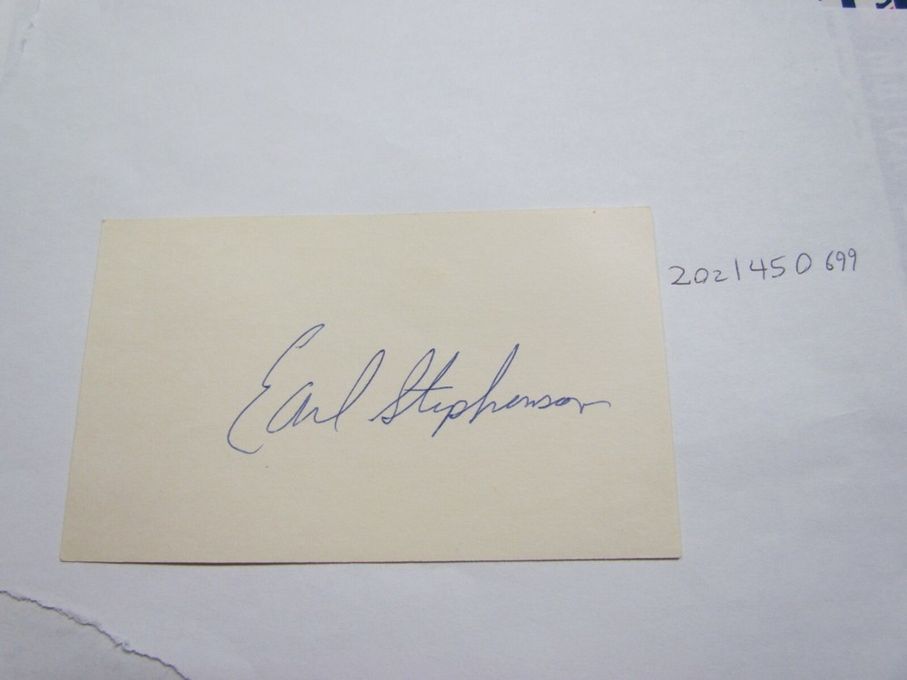Earl Stephenson signed Index Card  JSA AUCTION CERTIFIED