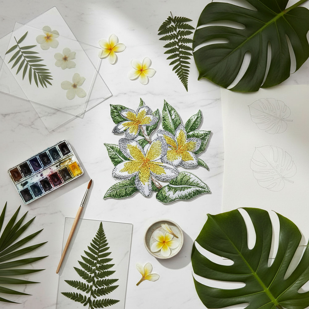 Sketched Frangipani Patch | Floral Art