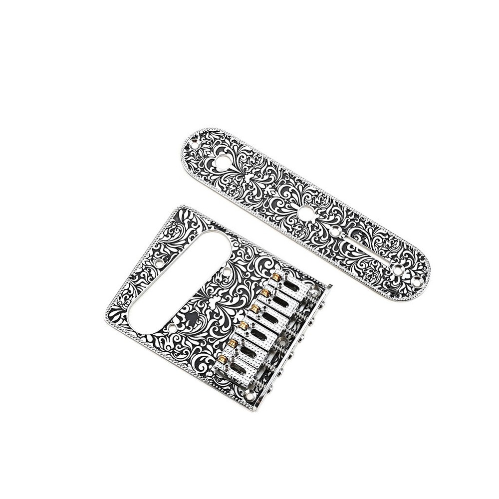 Pattern Carved Roller Saddle Bridge Plate Sets for 6 String Tele TL Telecaster