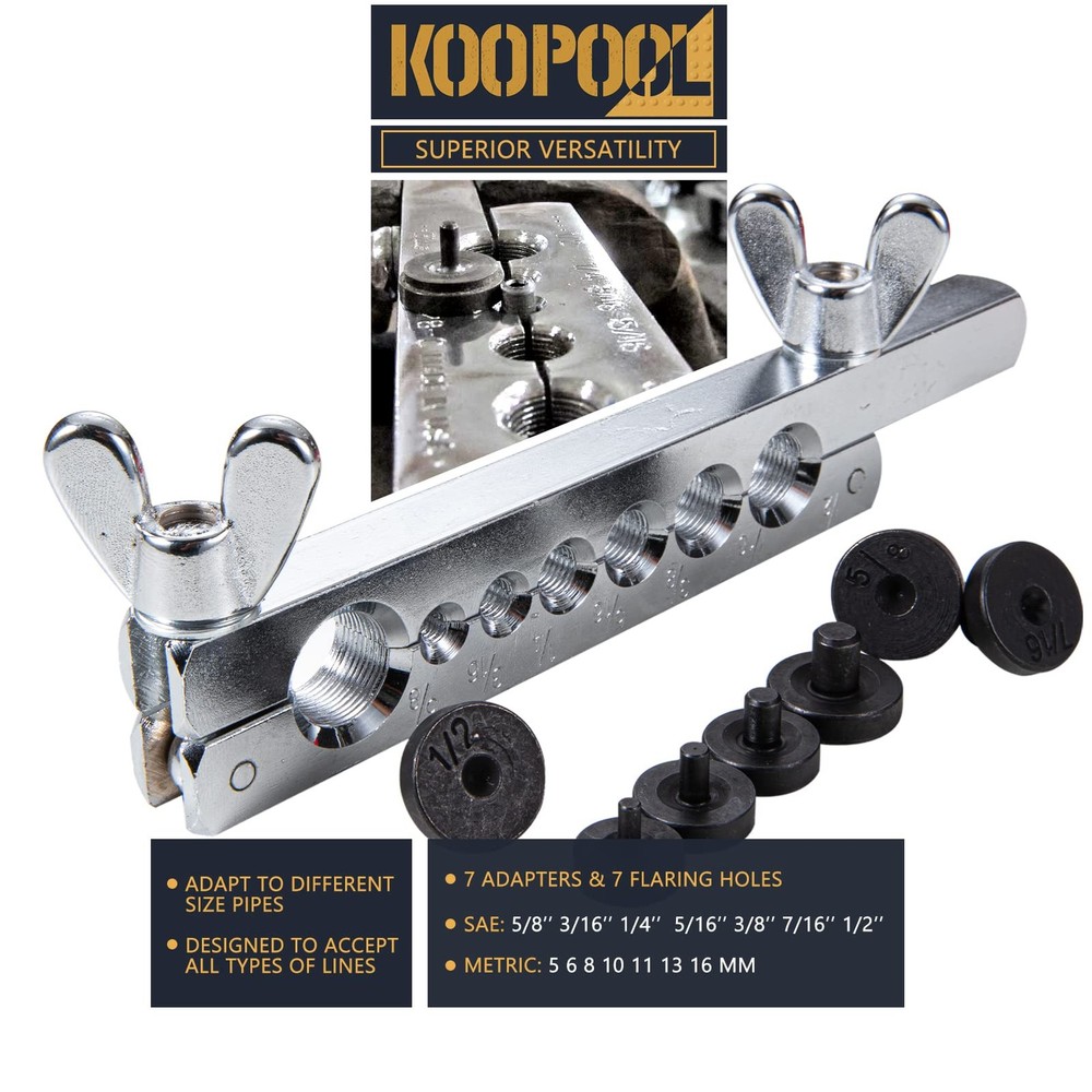 KOOPOOL Double & Single Flaring Tool Kit for Brake Line HVAC System 10PCS
