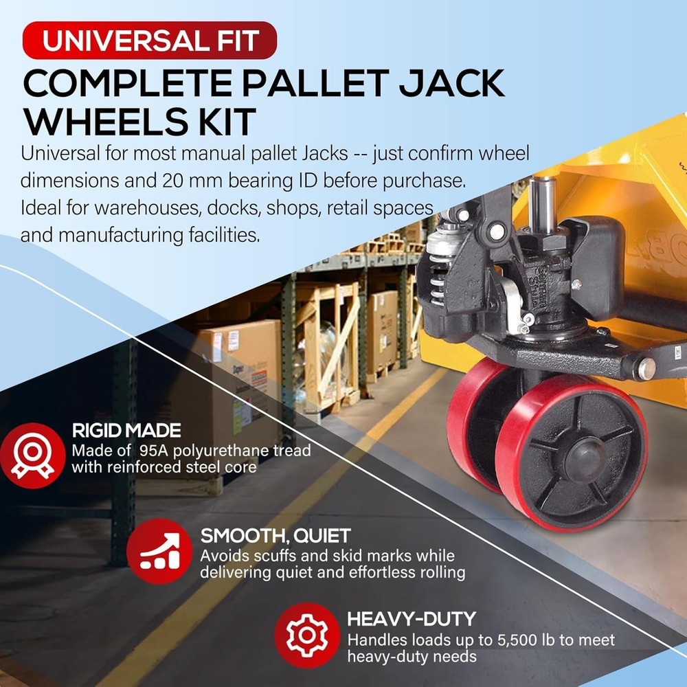 Pallet Jack Full Replacement Kit Steering Wheels 7"x2" Front Load Roller 3"x3.75