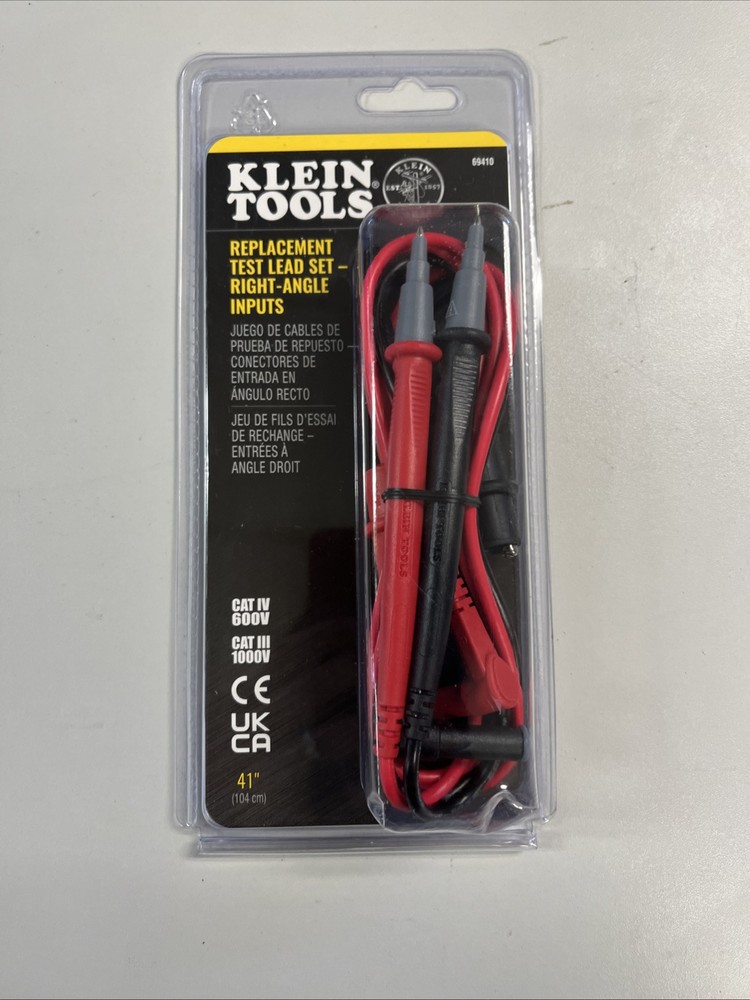 Klein Tools 69410 Replacement Test Lead Set Right Angle Inputs New Sealed
