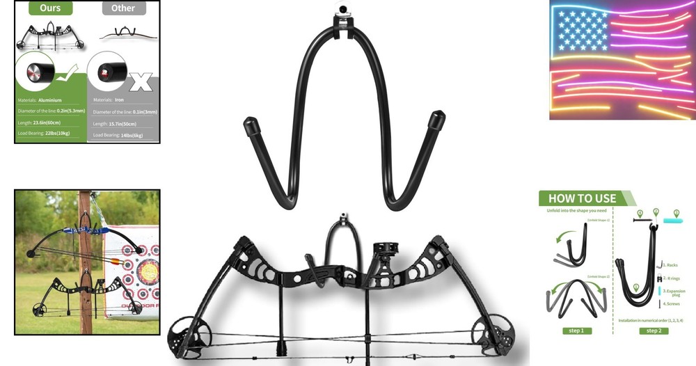 Bow Hanger Display Archery Rack Bow Wall Mount Holder Wall Hook Stand Bow Hol...