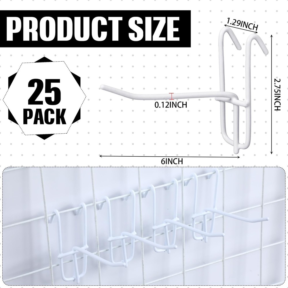 6 Inch Grid Wall Hooks 25 Pcs Gridwall Panel Hooks Garage Wall Mount Organize...