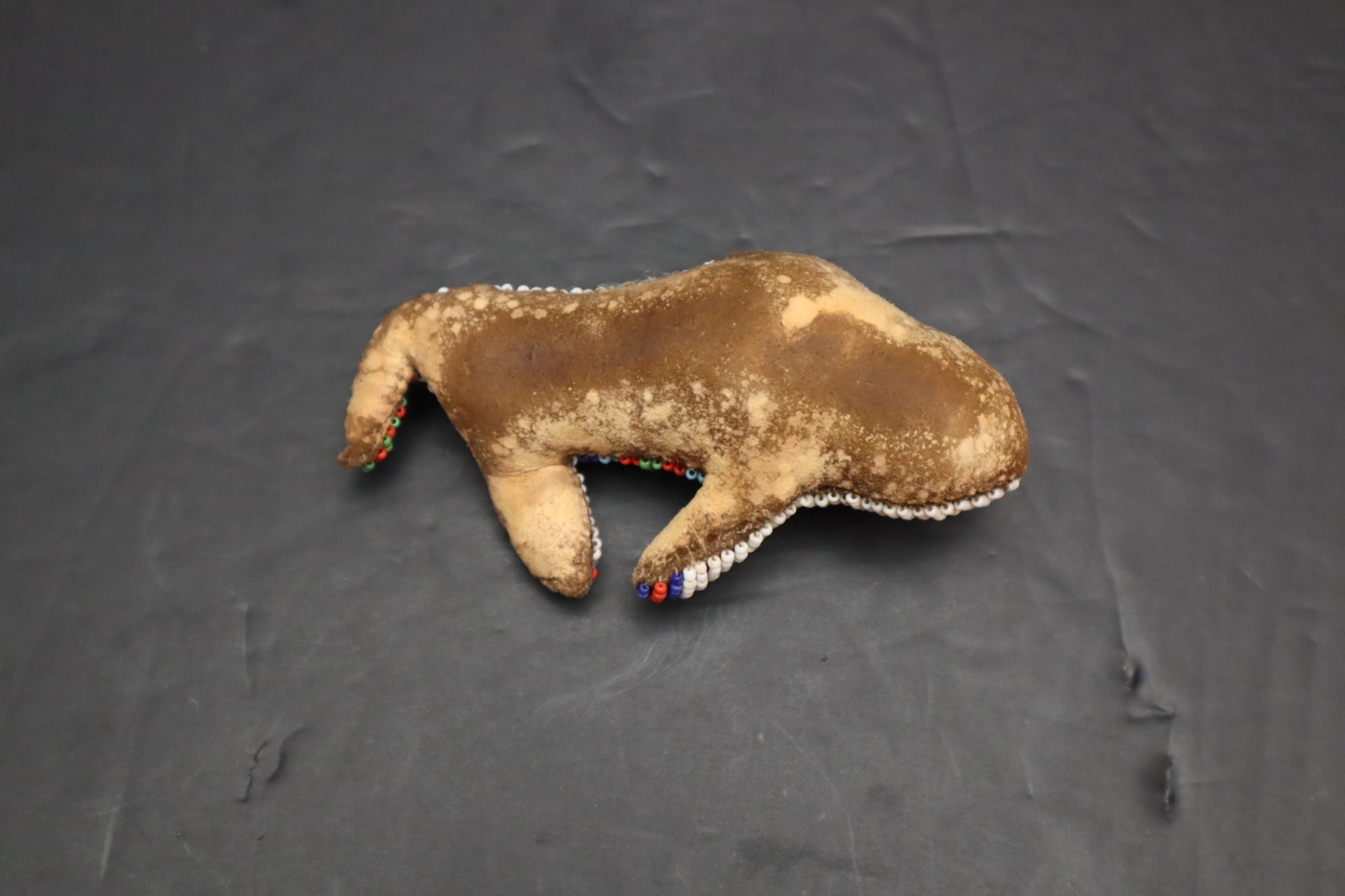 HAND MADE NATIVE AMERICAN BEADED LEATHER FETISH, BUFFALO AMULET