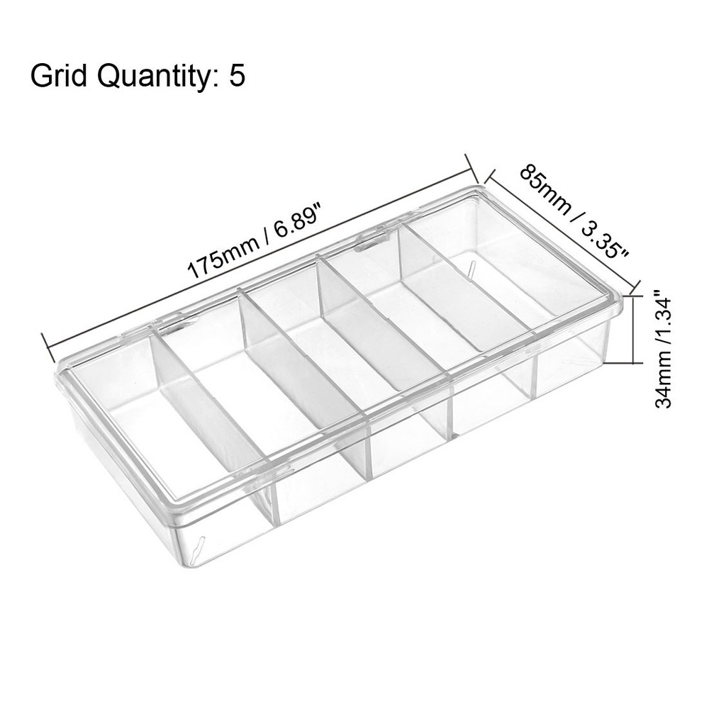 Component Storage Box PS Fixed 5 Grids Clear White 175x85x34mm