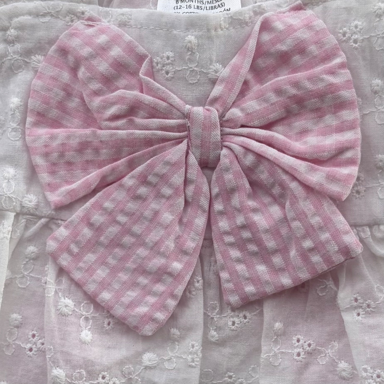 New Baby Essentials Baby Girls Pinafore Dress White Eyelet/Pink Seersucker Sz 6M