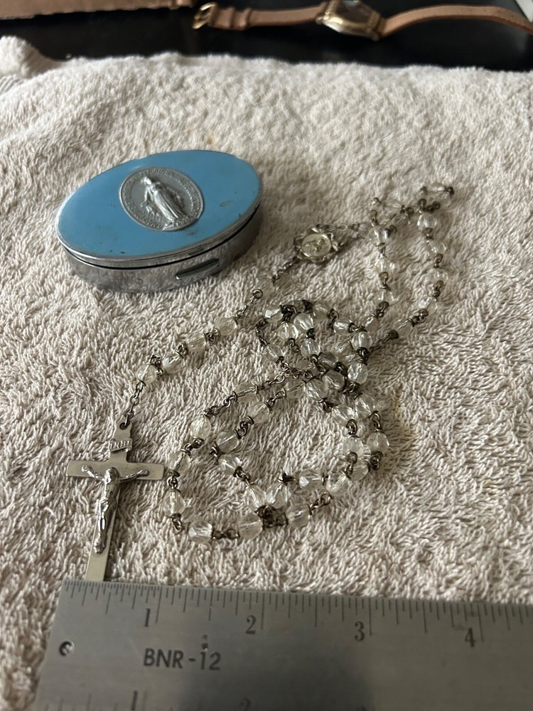 Vintage Religious Rosary Compact Virgin Mary