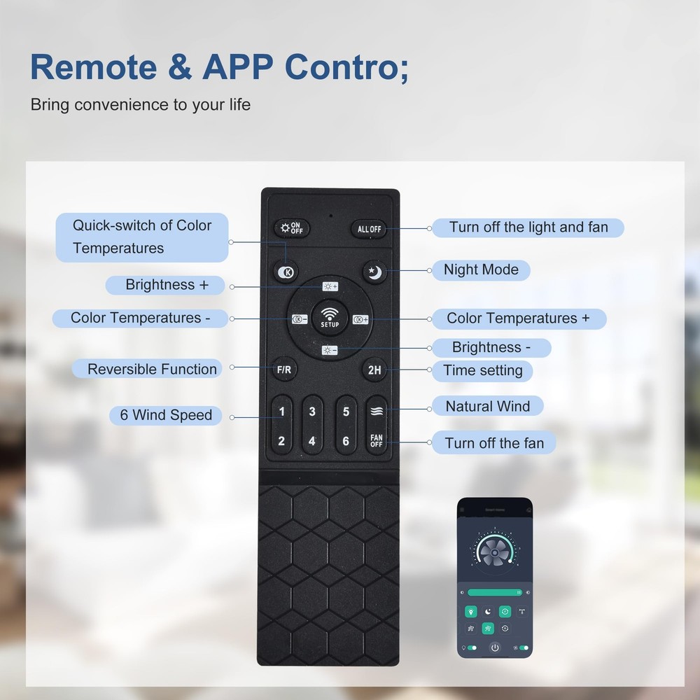 Modern Bladeless Ceiling Fan with Light 19.7'' Remote & APP for Bedroom Kitchen