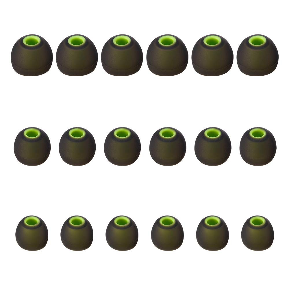 Earbud Tips High Quality Soft Silicone Small/Medium/Large, Black/Green