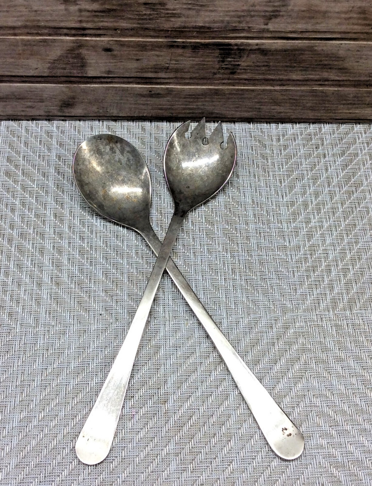 Vintage Silverplated Serving Salad Fork & Spoon Utensils Italy
