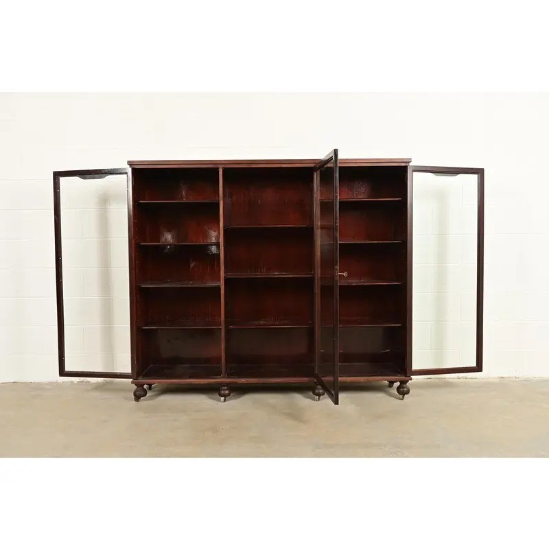 Berkey & Gay Antique Victorian Mahogany Triple Bookcase or, Circa 1890s