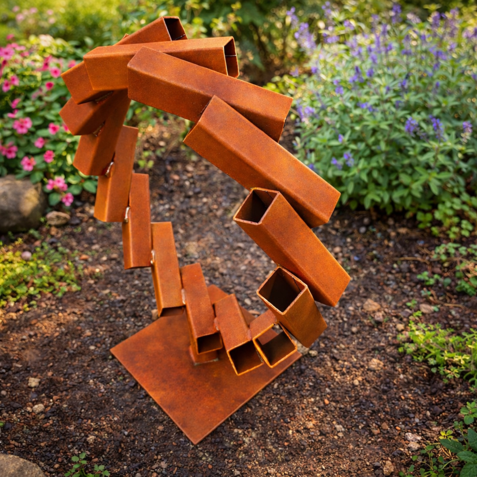 Metal Garden Sculpture Outdoor Yard Art Rusted Steel Modern Lawn Decor 30in