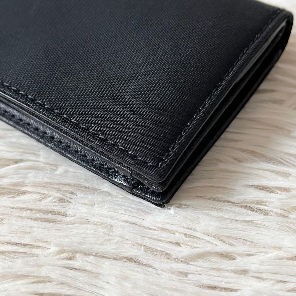 PRADA Triangle Logo Plate Compact Bi-Fold Wallet Black