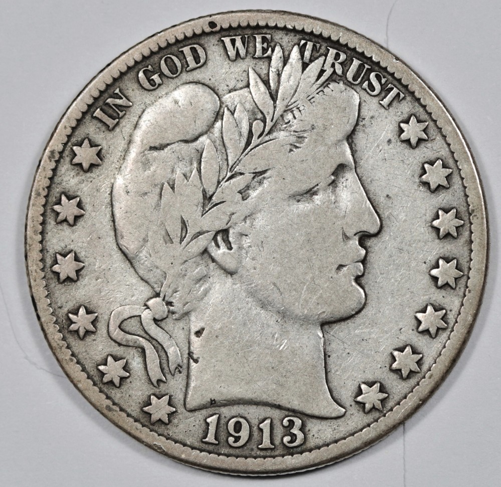 1913-s Barber Half Dollar.  Fine.  206842