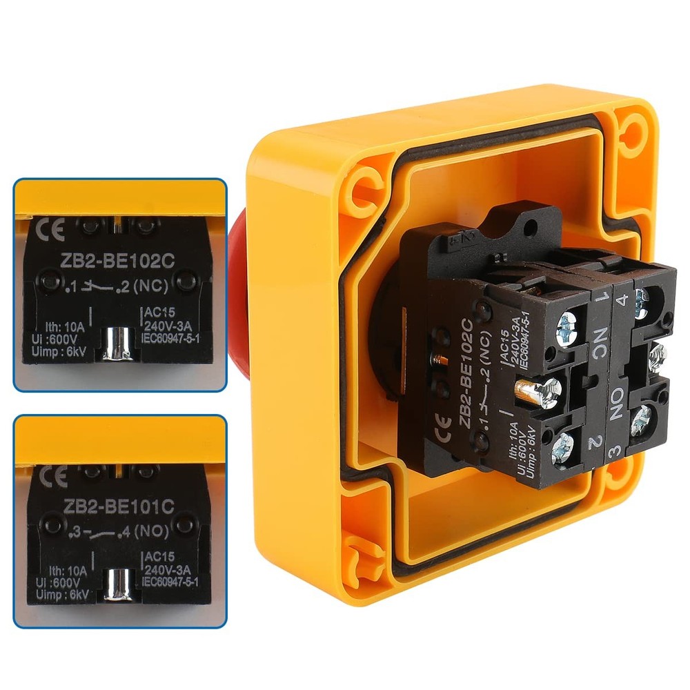 Baomain Red Sign Momentary Emergency Stop Weatherproof Push Button Switch...