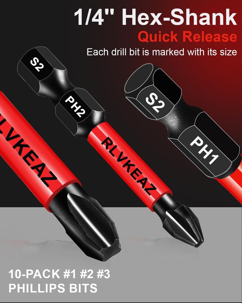 10Pack Phillips Bits #1#2#3 Impact Magnetic, 2 Inch Phillips Head Drill & Scr...