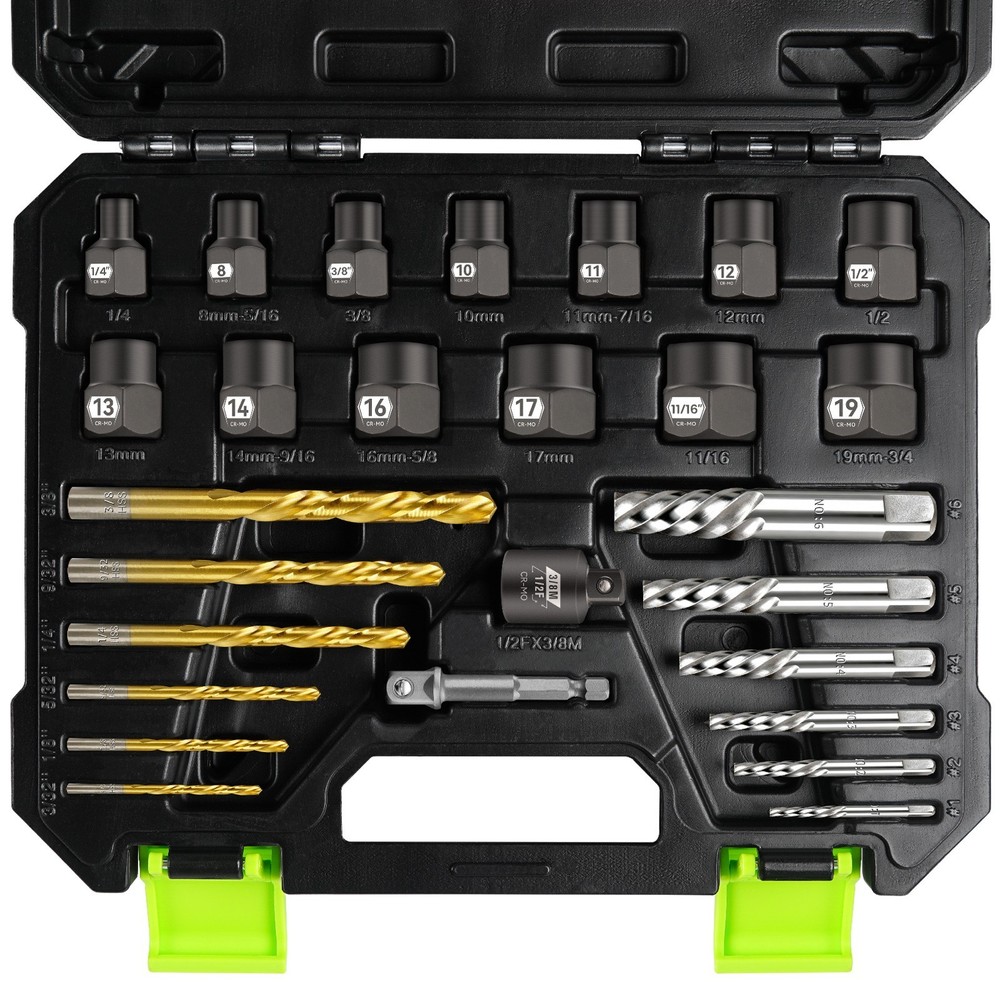 27-Piece Bolt Extractor kit for Broken, Damaged, Rusted, Rounded-Off Bolts, Nuts