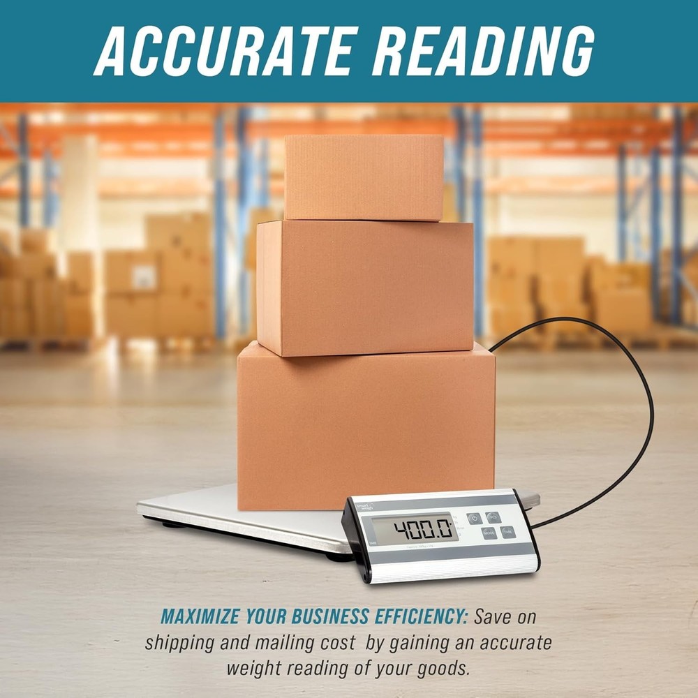 Stainless Steel Postal Scale: 440 lb Capacity, 6 oz Readability, Hold Function