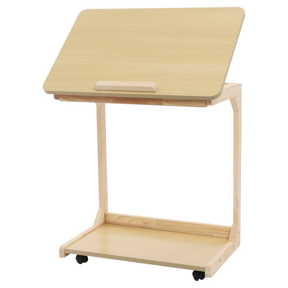 2 Tier C Shaped Table With 4 Wheels Couch Table End Table For Drink & Snack US