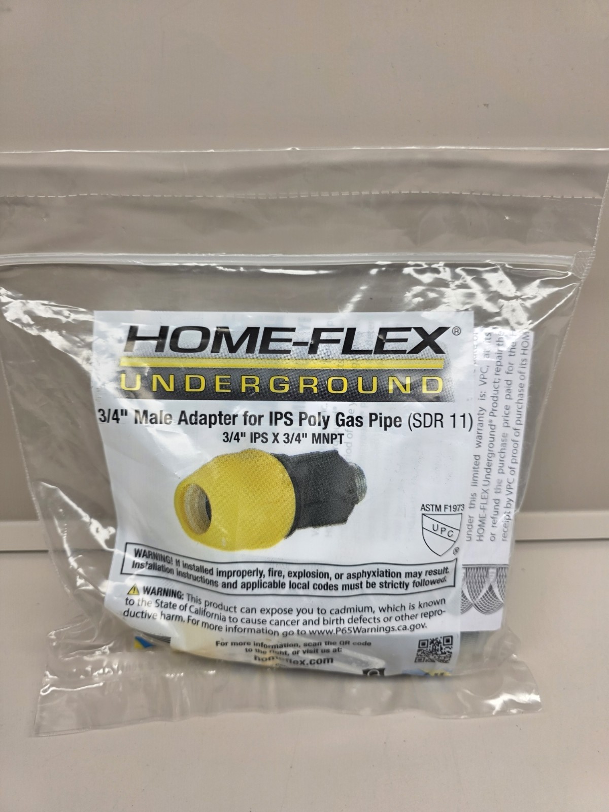 (1) NEW Home-Flex 3/4" Underground Yellow Poly Gas Pipe Conversion Fitting