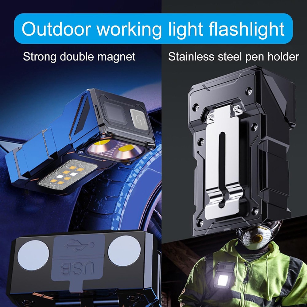 Clip Pocket LED Flashlight Magnetic USB Rechargeable Mini Torch Work Light IPX4