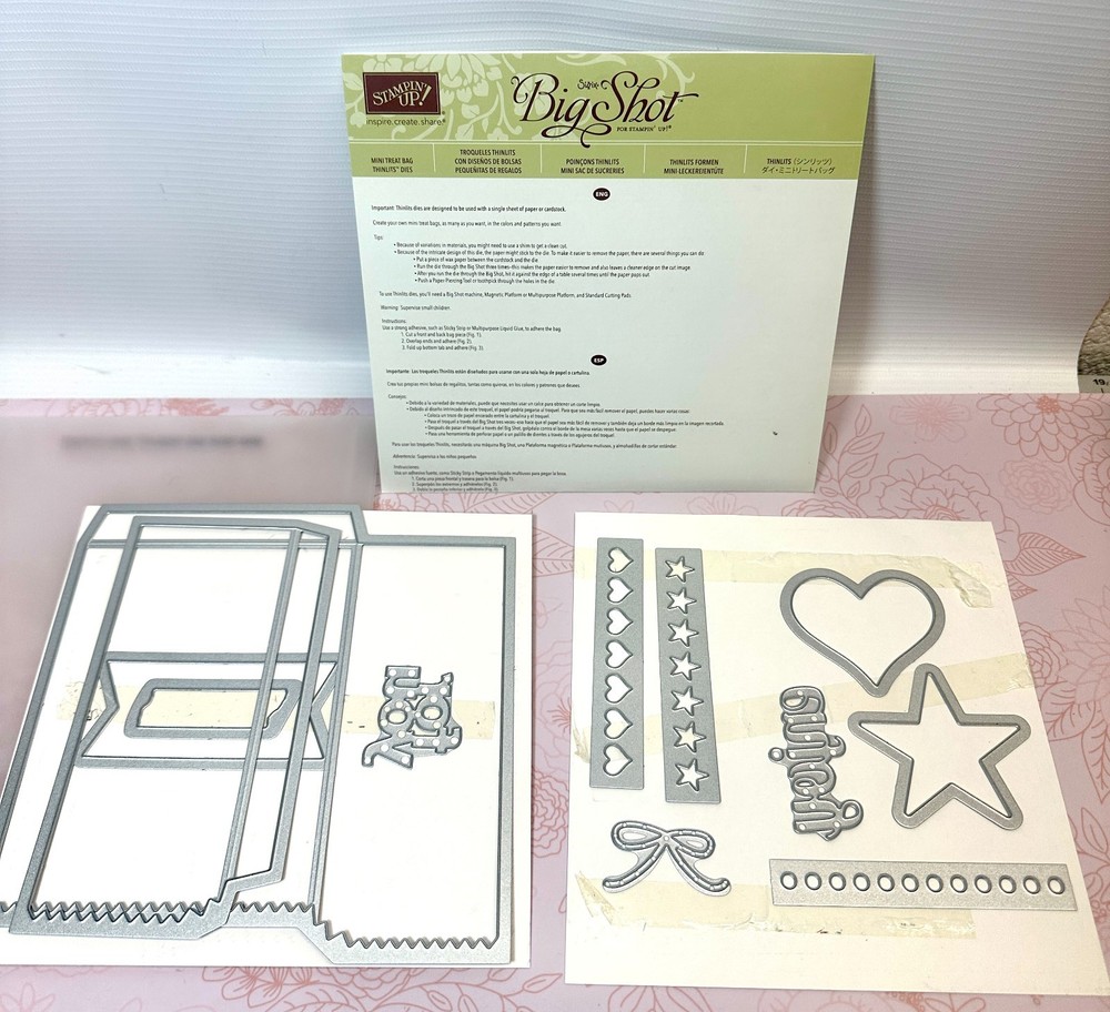 Stampin' Up! Cut & Emboss MINI TREAT BAG THINLITS 12 Pc Die Set~ 137547~Hearts +