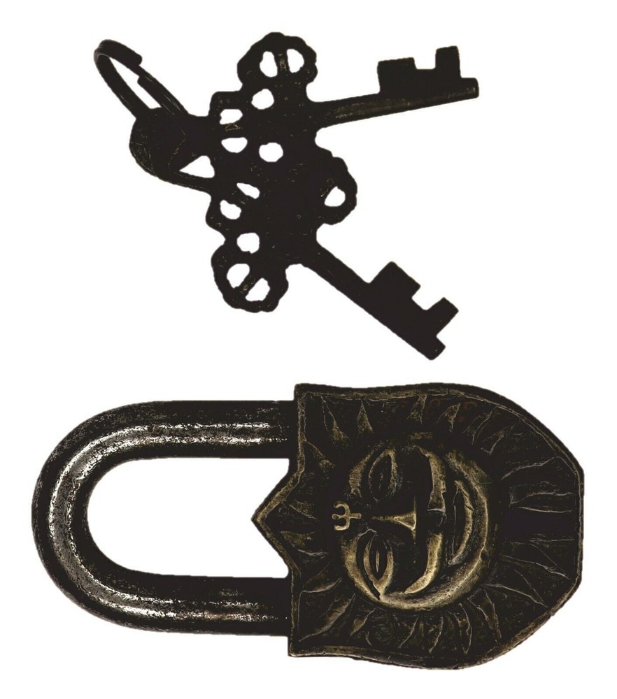 Lord Sun Engraved Security Door Lock Antique Style Handmade Solid Brass Padlock