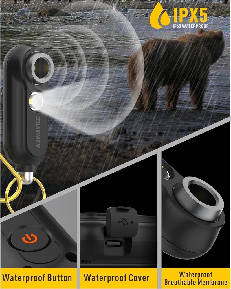 125dB Rechargeable Bear Horn, Waterproof & LED Flashlight Bear Deterrent Devi...