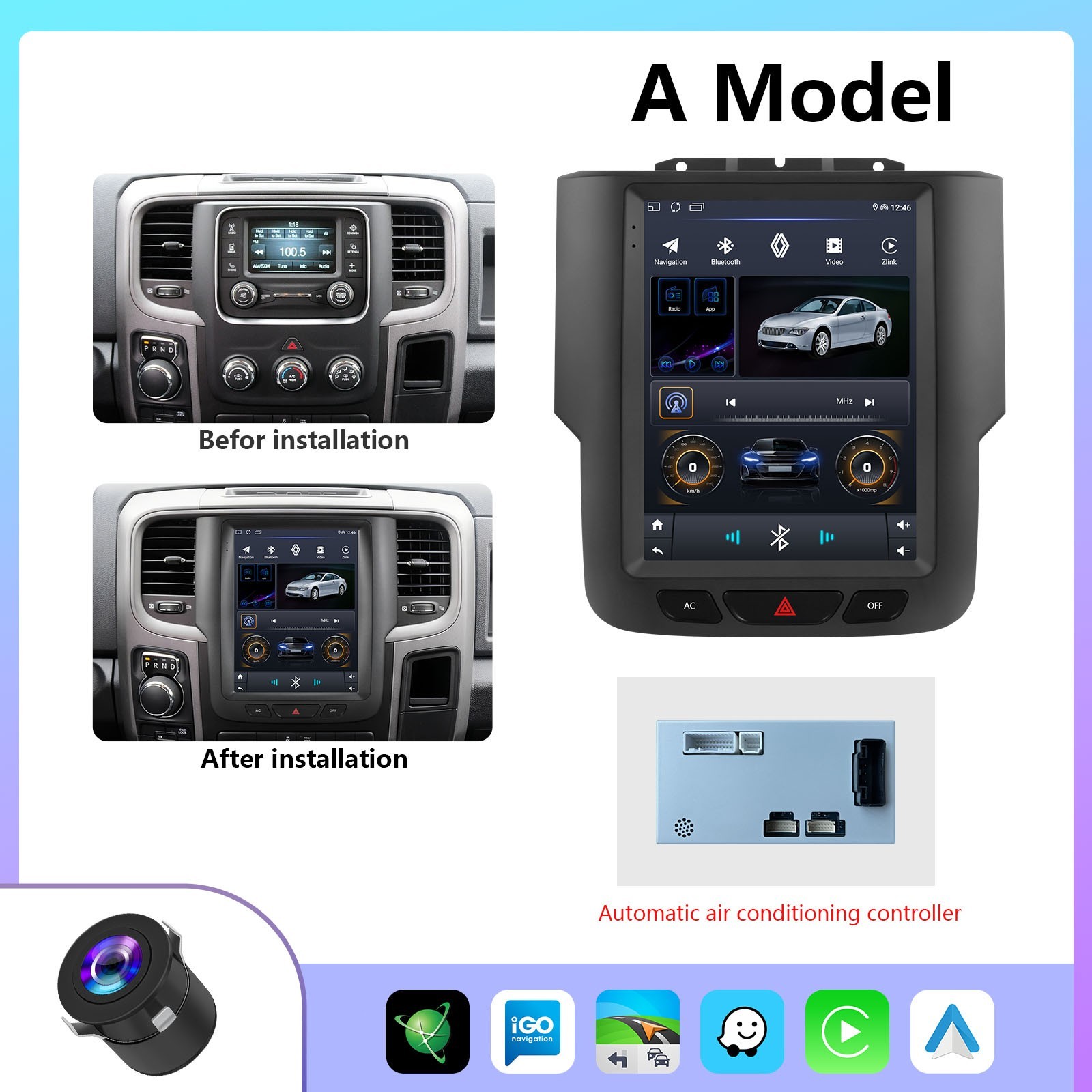 FOR 2013-2019 DODGE RAM 1500 2500 3500 9.7" ANDROID 14 CARPLAY CAR GPS RADIO CAM