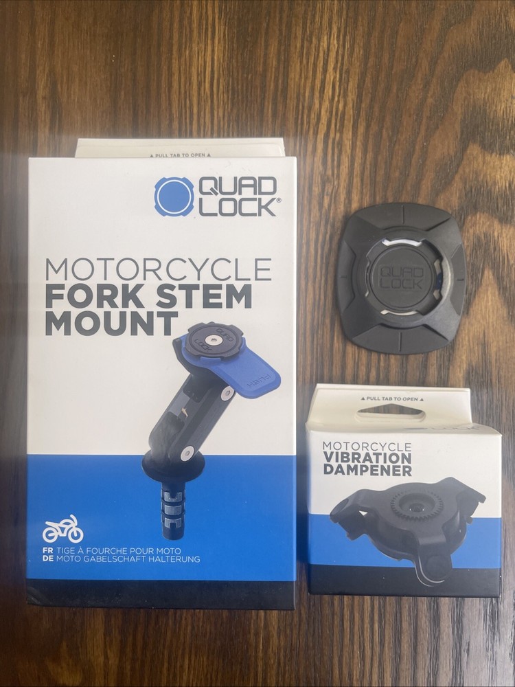 NEW Quad Lock Motorcycle Fork Stem Mount, Vibration Dampener + Universal Adapter