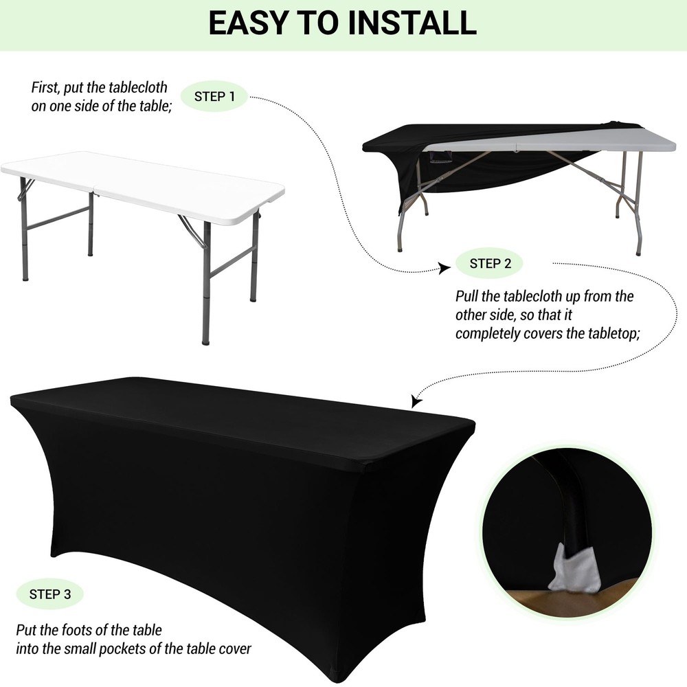 6ft Stretch Spandex Table Cover - 2 Pack Universal Rectangular Fitted Tablecl...