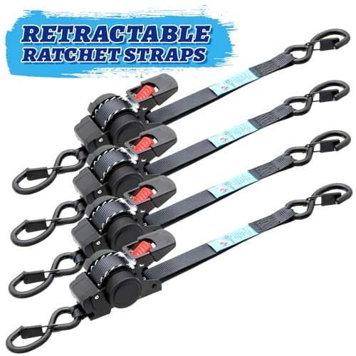 ANLULOAD Retractable Ratchet Strap(1 in x 11.48 ft),Retractable Tie Down Strap