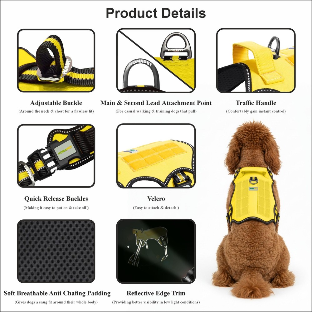 . Premium No-Pull Tactical Dog Harness with Adjustable Straps, Soft Padded De...
