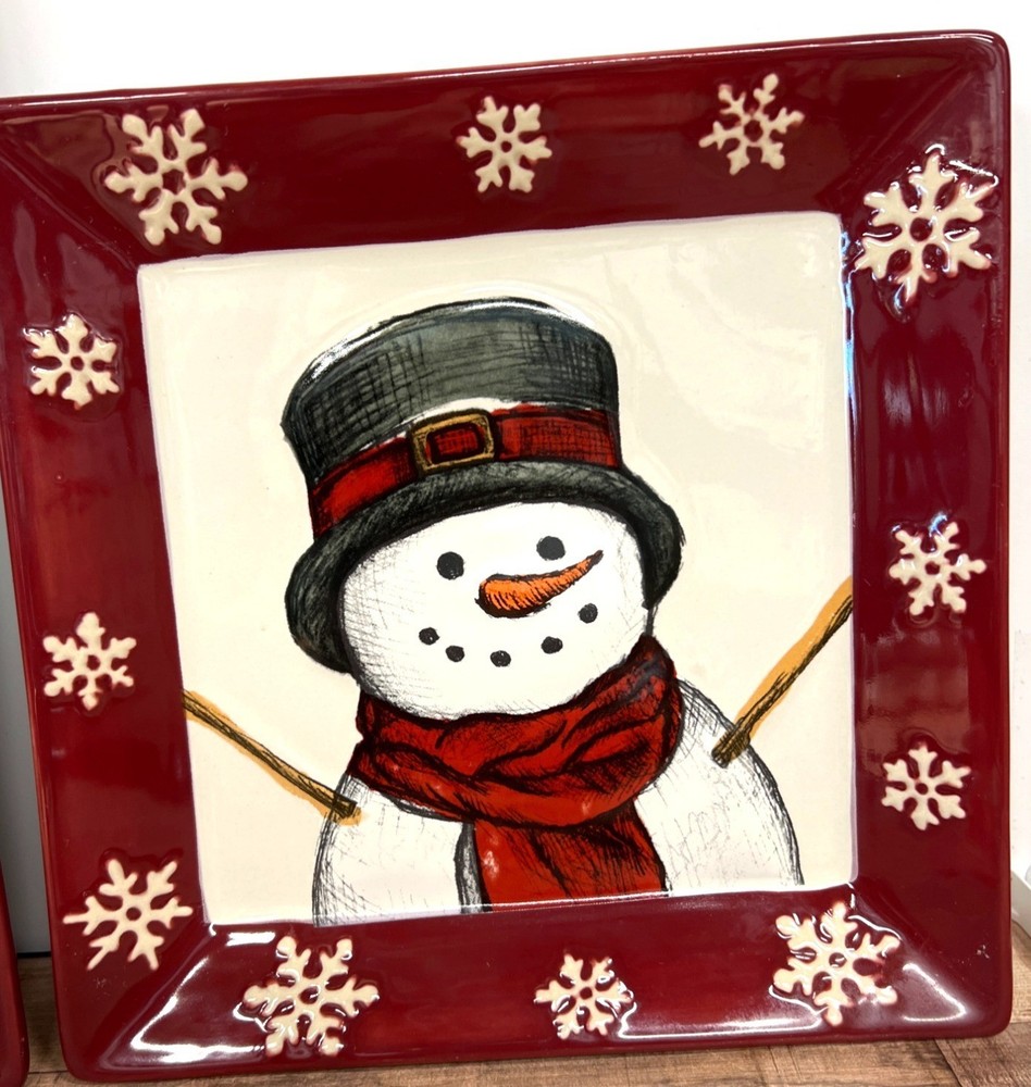 2 St. Nicholas Square Yuletide Snowman Ceramic Decorative Plates