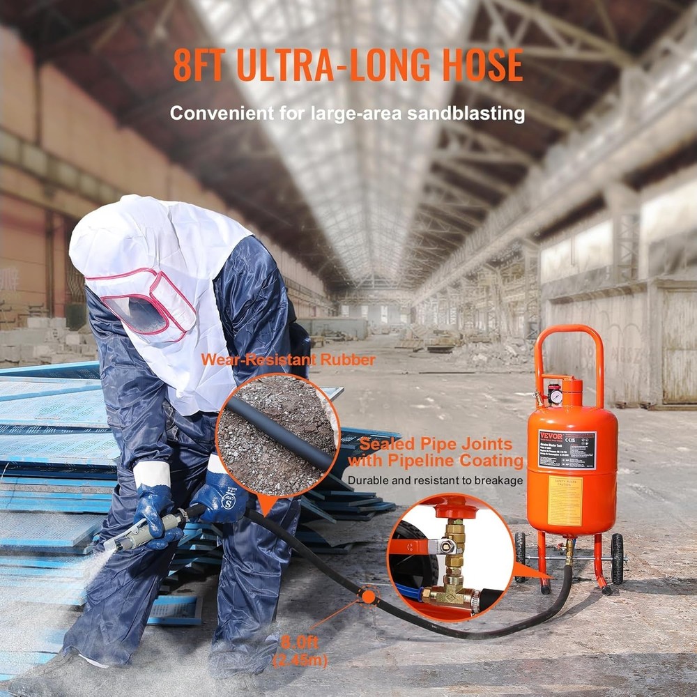 High-Performance Sand Blaster with 4 Durable Nozzles & 8 ft Hose for Easy Access