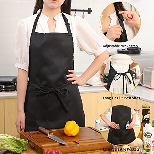 Pack Adjustable Bib Apron Waterdrop Resistant Apron with 4 Polyester-black