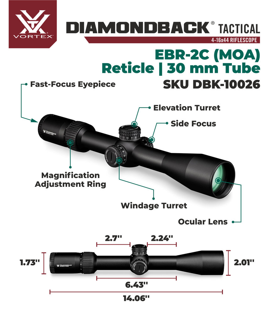 Vortex Optics Diamondback 4-16x44 FFP Riflescope EBR-2C MOA with Free Hat Bundle