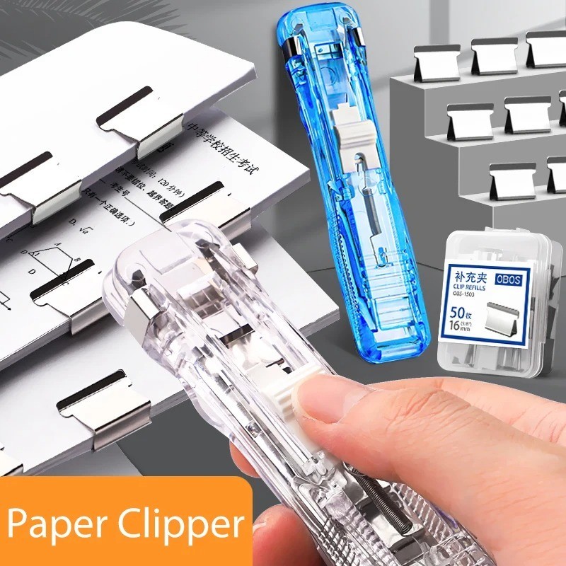 Mini Push Stapler Traceless Reusable Paper Binder Hand Clamp Tool