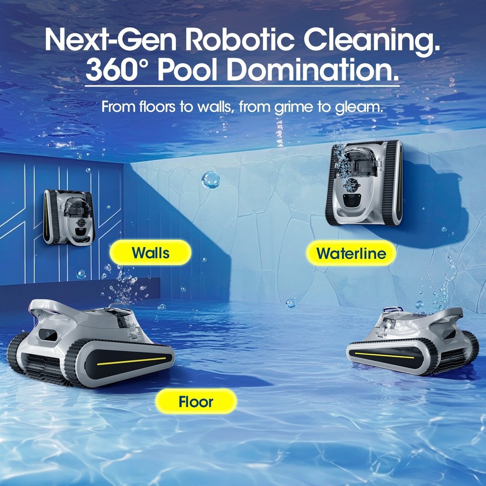 Seauto Cordless Robotic Pool Cleaner Sonar Navigation, 3 Modes Automatic ,Gray