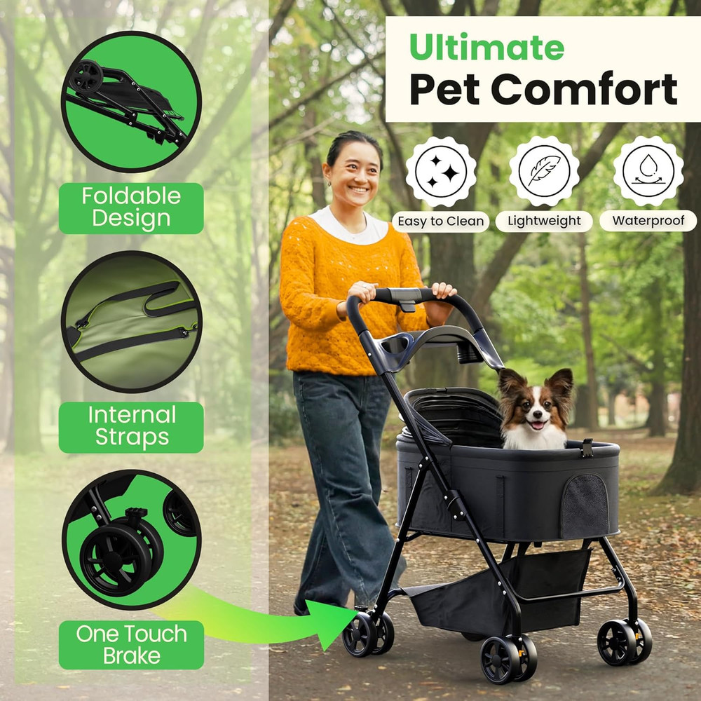 Pet Stroller 3 in 1 Foldable Dog Stroller, Cat Strollers, Foldable Pet Strollers