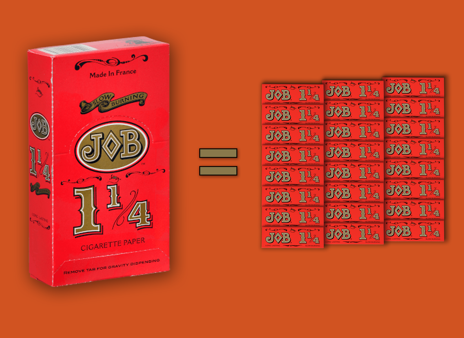 24 Packs JOB Rolling Papers 1 1/4 Orange Red Slow Burning Cigarette Papers