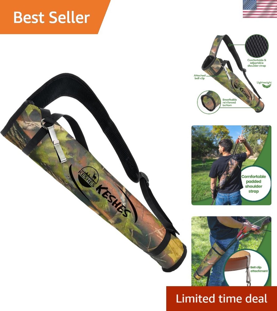 Durable Archery Quiver - Adjustable Shoulder Strap & Belt Clip for Versatile Use