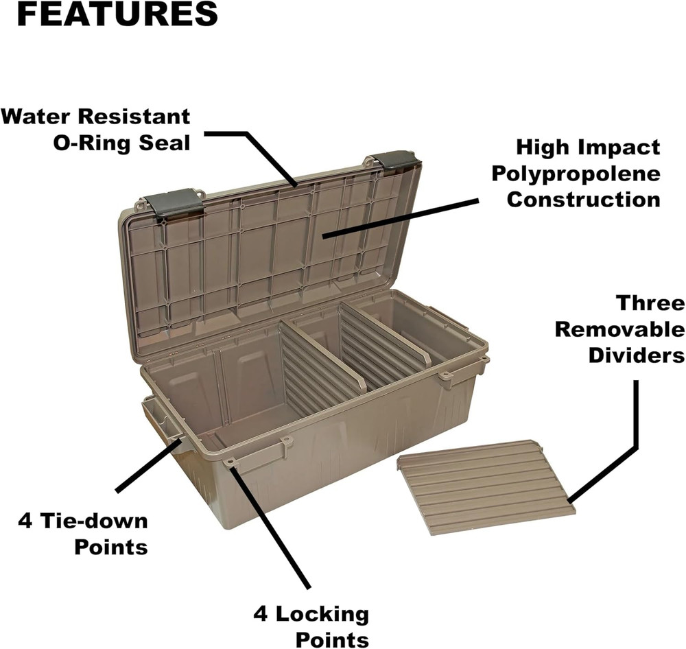 MTM ACDC30, Divided Ammo Crate Utility Box, Water- Resistant, Stackable, Snap La