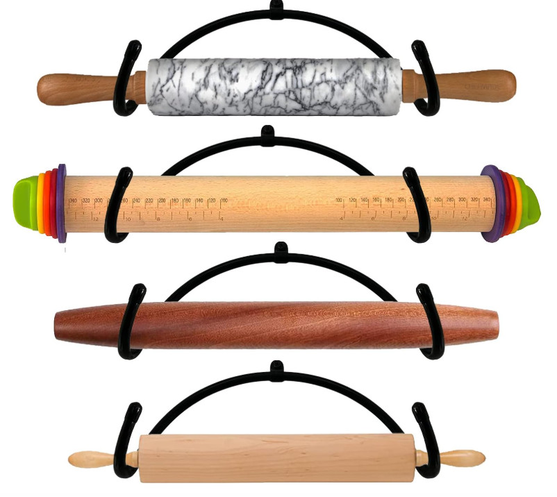 4 Pack Rolling Pin Holder Wall Mount Rack Kitchen Storage Organizer Hooks