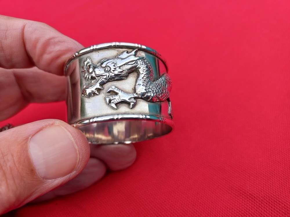 ** PRICE DROP** Solid silver Chinese dragon napkin ring with hallmarks