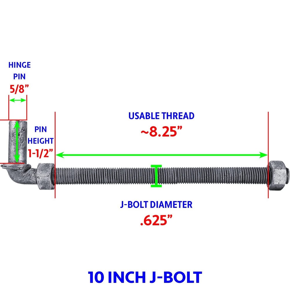 J-Bolt Post Hinge 10" - Hinge Bolts Thru The Post Includes Nuts - J-Bolt Hing...