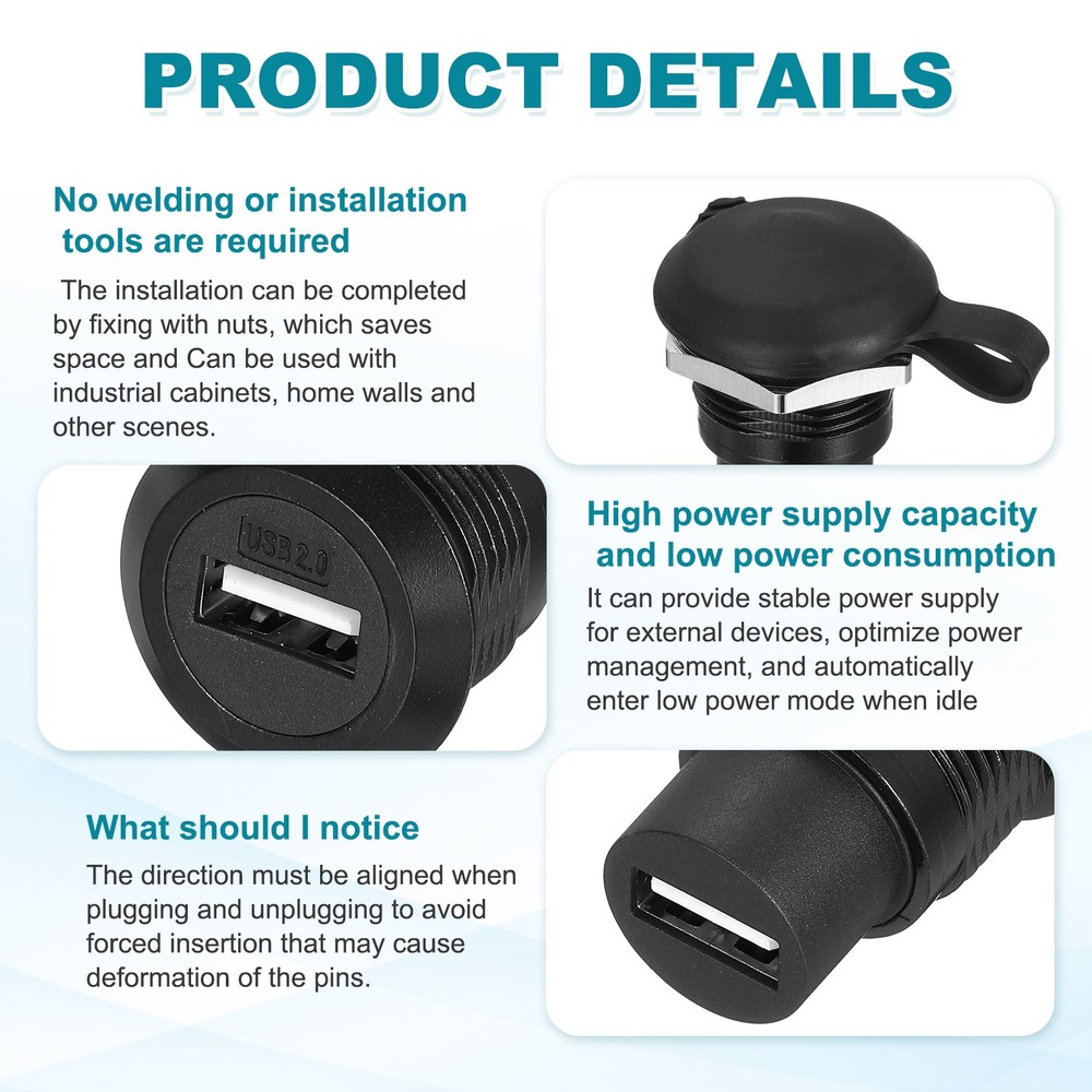 5Pcs USB 2.0 Panel Mount Coupler, USB Pass Through 480Mbps Black